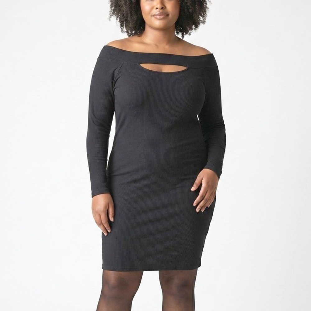 Maurices Size 2X Off Shoulder Cutout Ribbed Knit T-Shirt Dress Black Goth Grunge